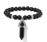 Braccialetti di Pietra Naturali da 8 mm Braccialetti Women Braccialetti per Uomini Coppie, Unkaite, 21 cm Famiglia (Colore: Onyx Nero, Dimensione: 19 cm)