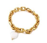 Braccialetti Donna Acciaio, Donne Bracciale Oro Bracciale A Catena A Maglie Ovali con Ciondolo di Perle A Conchiglia A Cuore 20 cm in Inox