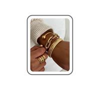 Braccialetti dorati da donna, 3 pezzi grossi stack braccialetto elastico delicato alla moda impermeabile regolabile non ossidante impilabile cubano catena clip gioielli regalo, Large, Lega di acciaio