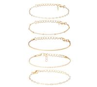 Braccialetti d'oro da donna, set di gioielli in oro impilabili per donne accessori alla moda, regolabili delicati impilabili graffette perline corda link bracciale bracciale regali, One Size, Metallo