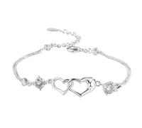 Braccialetti in argento da donna,Bracciale a doppio cuore estetico - Prodotti alla moda romantici e fortunati per fidanzata, moglie, nonna, matrimonio, San Valentino, Se référer à la description, Rame