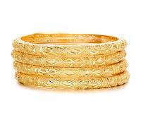 Braccialetti in oro 18 carati placcati in oro Dubai da donna color oro braccialetti e bracciale africano/etiope/arabo/Kenya/Medio Oriente regali di nozze (4 pezzi), 6.8cm/2.68inches, Rame, altro