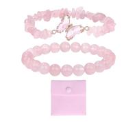 Braccialetti in Quarzo Rosa Naturale da 2 Pezzi, Custodia da 1 Pezzo, Realizzati con Lavorazione Artigianale Unica, Consistenza Naturale, Adatti A Donne E Ragazze.