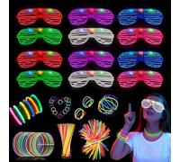 Braccialetti Luminosi Fluorescenti 62 Pezzi, 12 Occhiali LED Occhiali Luminosi per Feste e 50 Starlight Bracciali Luminosi Fluorescenti, Gadget Compleanno Bambini per Party, Feste e Carnevale