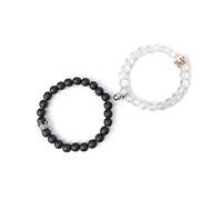 Braccialetti magnetici per coppie Braccialetti con corona re e regina Braccialetti con perline abbinate Amicizia Regali per coppie uomo e donna (Black-white)