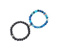 Braccialetti magnetici per coppie Braccialetti con corona re e regina Braccialetti con perline abbinate Amicizia Regali per coppie uomo e donna (Blue-black)