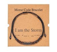 Braccialetti Morse Code per donne e uomini, braccialetti Morse Code con corda regolabile, braccialetti ispiratori per donne, uomini, amici, 10 inches, Pietra Legno Ferro Nylon, metallo