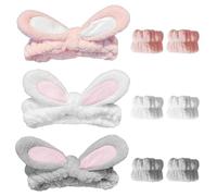 Braccialetti Per Fasce Per Il Lavaggio Del Viso Con Orecchie Da Coniglio Da 6 Pezzi, Simpatici Braccialetti In Pile Corallo, Fasce Elastiche Per Capelli Di Bellezza.