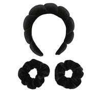 Braccialetti per fascia per il lavaggio del viso, set 2 pezzi, fascia per capelli in poliestere morbido per lavare il viso, applicare la maschera, esercizi per il viso, spa, nero