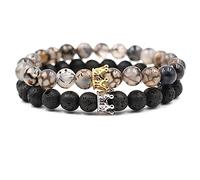 Braccialetti per Gioielli Corona in Pietra Naturale con zirconi per Lui e per lei, Braccialetti dell'amicizia in Vere Pietre Naturali 8 mm, Ottimo Regalo per Le Donne - 19 cm Rubinetti Domestici