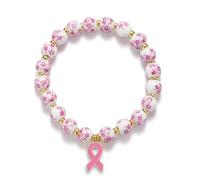 Braccialetti per il cancro al seno con perline e nastro braccialetto per donne fiore vintage accessori per la sensibilizzazione al seno braccialetto elasticizzato fatto a mano, Medium, Ceramica Ottone