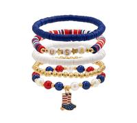 Braccialetti regolabili per le donne 4 luglio Celebration Bracelet Set Independence Day morbido braccialetto di perline in ceramica Stretch Star Flag Clashing mano gioielli USA Freedom braccialetti