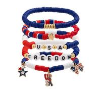 Braccialetti regolabili per le donne 4 luglio Celebration Bracelet Set Independence Day morbido braccialetto di perline in ceramica Stretch Star Flag Clashing mano gioielli USA Freedom braccialetti