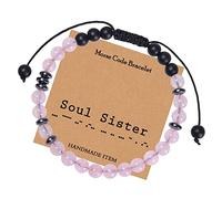 Braccialetti rosa da donna, braccialetto con perline da donna al quarzo 6 mm codice Morse Bracciale coppia Soul Sister braccialetti con perline 17 cm x 6 mm, 17cmx6mm, Cristallo, quarzo