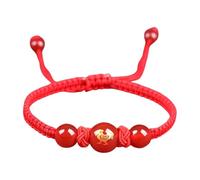 Braccialetti rossi con cordino regolabile, collana con ciondolo a forma di animale, simbolo culturale, adatto per buona fortuna cinese, Medio, Agata rossa, corda intrecciata, Nessuna pietra preziosa