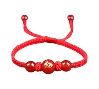 Braccialetti rossi con cordino regolabile, collana con ciondolo a forma di animale, simbolo culturale, adatto per buona fortuna cinese, Medio, Agata rossa, corda intrecciata, Nessuna pietra preziosa