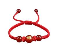Braccialetti rossi con cordino regolabile, collana con ciondolo a forma di animale, simbolo culturale, adatto per buona fortuna cinese, Medio, Agata rossa, corda intrecciata, Nessuna pietra preziosa