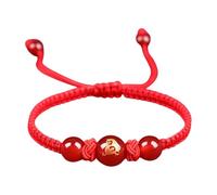 Braccialetti rossi con cordino regolabile, collana con ciondolo a forma di animale, simbolo culturale, adatto per buona fortuna cinese, Medio, Agata rossa, corda intrecciata, Nessuna pietra preziosa
