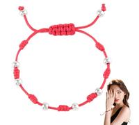 Braccialetti rossi per donne, semplice braccialetto a corda rossa intrecciata con 8 perle e nodo regolabile per protezione, malocchio e buona fortuna.