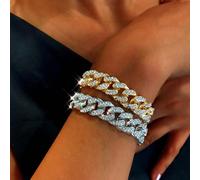 Braccialetto a catena cubana Miami da 13 mm con cristalli, interamente ricoperto di strass, gioielli hip hop, adatto a uomini e donne, regalo all'ingrosso 9 pollici,8 pollici,7 polliciLega di zinco