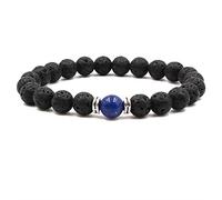 Braccialetto a catena da uomo, con perline in lega nera e bianca, due tipi di perline, unisex, idea regalo per uomo, 19cmx8mm, Cristallo, Lapislazzuli