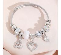 Braccialetto a fascia in acciaio inossidabile con pendente a forma di cigno e cuore tempestato di strass, decorato con tanti strass a forma di stella, il regalo perfetto per coppie, adatto per uso quo