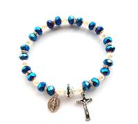 Braccialetto a filo cattolico da donna per rosario elasticizzato con perline incrociate, gioielli religiosi, elastico per donne e uomini, Cordoncino elastico in lega di cristallo brillante