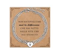 Braccialetto a strati Cuore 26 Bracciali con lettere iniziali per donne e ragazze Bracciali in acciaio Bracciali con ciondoli personalizzati Regali per compleanno Natale (V)
