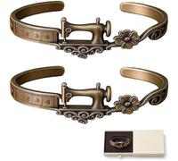 Braccialetto a tema macchina da cucire, braccialetto vintage con charm con dettaglio a nastro di misurazione, gioielli regolabili regalo per quilter, sarta e amanti del mestiere, A, Lega di acciaio