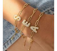 Braccialetto alla moda con iniziali e charms in zirconia da A a Z, braccialetto da donna con catena placcata oro, gioielli con lettere alfabeto, regalo per uomo L,M,S,H,A,T,O,X,B,C,D,E,F,G,I,J,K,N,P,Q