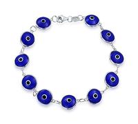 Bling Jewelry Braccialetto Amuleto di Protezione Portafortuna con Perla di Vetro Turca Occhio di Malocchio per Donne e Adolescenti in Argento Sterling .925 Blu Navy 7,5 Pollici