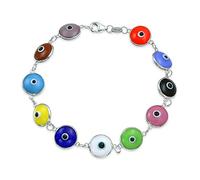 Braccialetto Amuleto di Protezione Portafortuna con Perline di Vetro Opaco Multicolore Turche Occhio di Malocchio per Donne e Adolescenti in Argento Sterling .925 da 7 Pollici