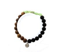 Braccialetto Apatite Verde Madagascar + Perle Onice Nero Opaco + Legno 8 Fatto E