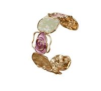 Braccialetto apribile con rosa cava colorata - Regalo di San Valentino for donne - Braccialetto regolabile con nuvola(Springrosebracelet-gold)