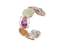 Braccialetto apribile con rosa cava colorata - Regalo di San Valentino for donne - Braccialetto regolabile con nuvola(Springrosehand-silver)