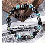 Braccialetto attrazione ricchezza, tormalina nera e malachite blu, abbondanza e prosperità; gioielli per yoga, meditazione, regali di fortuna, felicità e guarigione per donne e uomini Pietra