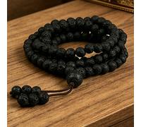 Braccialetto avvolgente in stile boho con 108 perline di lava da 6mm, utilizzabile anche come collana, per spiritualità & religione, perline da preghiera, gioielli per yoga e meditazione per donne e u