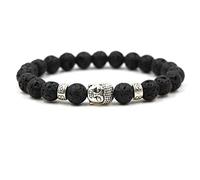 Braccialetto bianco con perline in lega di Buddha unisex braccialetti con perline per le donne, 19cmx8mm, Cristallo, Pietra lavica