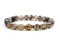 Braccialetto bianco da donna, con perline, in lega d'oro, con Buddha, unisex, idea regalo per la mamma, 19cmx8mm, Cristallo, Agata