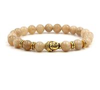Braccialetto bianco da donna, con perline, in lega d'oro, con Buddha, unisex, idea regalo per la mamma, 19cmx8mm, Cristallo, Agata