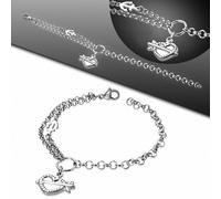 Braccialetto Catena A Maglie IN Acciaio Inossidabile Con Fascino Navy E Cuore