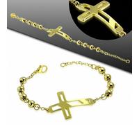 Braccialetto Catena Maglia Sfera IN Acciaio Inossidabile Dorato Con Croce Inox