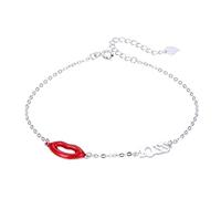 Braccialetto con bacio in argento sterling S925, gioiello artigianale per donna con labbra rosse