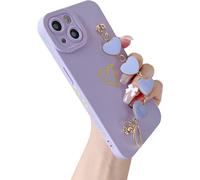 Braccialetto con cinturino a catena a forma di cuore, morbido e compatibile con la custodia dell'iPhone (viola, compatibile con iPhone 14 Plus)