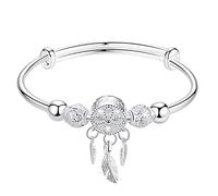 Braccialetto con ciondolo a forma di acchiappasogni in piuma elegante, elegante sensore da sogno | Bracciale cavo placcato con a , bracciale lucido regolabile per donne ragazze adolescenti