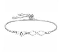 Braccialetto con ciondolo a forma di cuore con lettere dell'alfabeto, colore argento, regalo per ragazze, compleanno, Natale, anniversario, laurea, infinito, braccialetti con cristalli lucidi, regalo