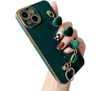 Braccialetto con ciondolo a forma di cuore placcato, morbido e compatibile con la custodia dell'iPhone, per donne e ragazze (verde, compatibile con