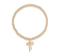 Braccialetto con ciondolo a forma di fiocco con perline, da donna, stile vintage, realizzato a mano, elasticizzato, con perline dorate, delicato e romantico, idea regalo, Medium, Ceramica, Zirconia