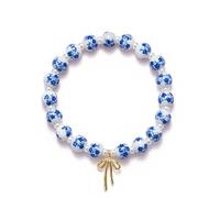 Braccialetto con ciondolo a forma di fiocco con perline, da donna, stile vintage, realizzato a mano, elasticizzato, con perline dorate, delicato e romantico, idea regalo, Medium, Ceramica, Zirconia