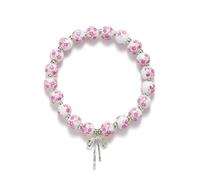 Braccialetto con ciondolo a forma di fiocco con perline, da donna, stile vintage, realizzato a mano, elasticizzato, con perline dorate, delicato e romantico, idea regalo, Medium, Ceramica, Zirconia